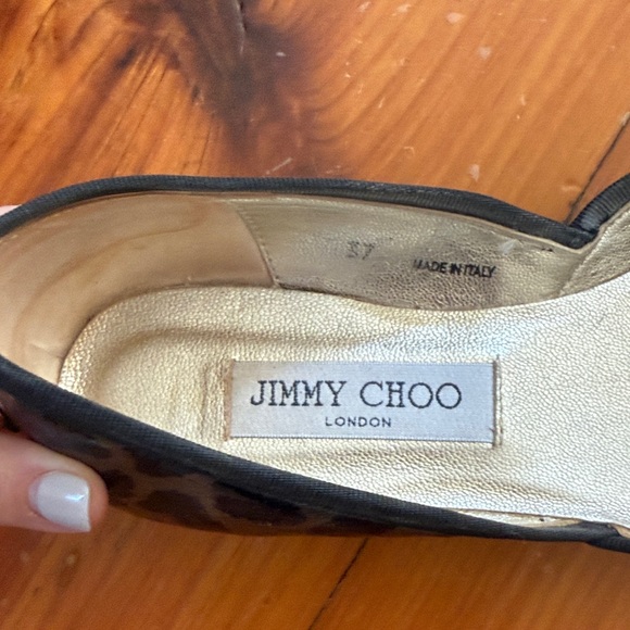 Jimmy Choo Black and Brown Animal Print Flats - Picture 3 of 4